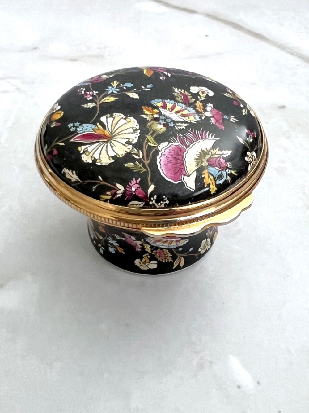 Halcyon Days Enamel Box Fantasy Flowers V&A Museum Collection Black Floral
